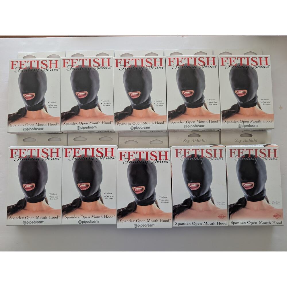 Lot of 10 Pipedream Fetish Fantasy Spandex Open Mouth Hood Black Unisex Mask